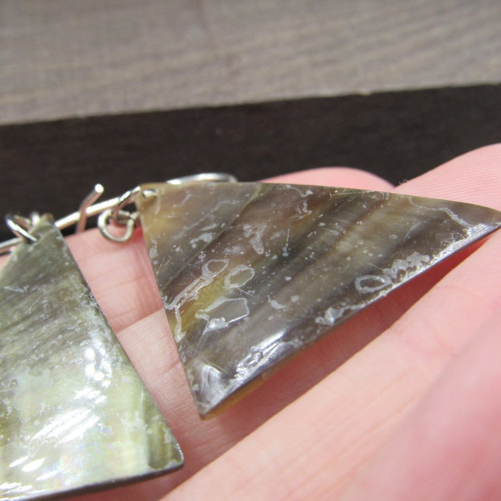 Sterling Worn Triangle Shell Dangle Earrings - image 3